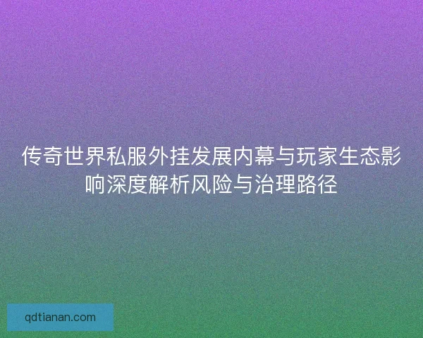 传奇世界私服外挂发展内幕与玩家生态影响深度解析风险与治理路径